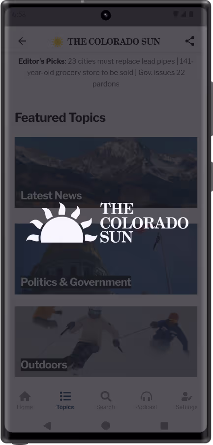 A phone screen showing the The Colorado Sun website.
